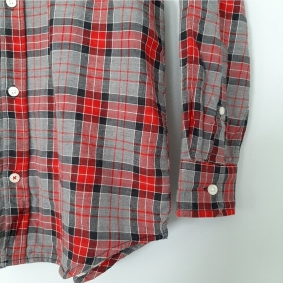 GAP Utility Sleeve Lined Plaid Button-Up Shirt Top Red Gray Kids Youth Sz XL - Picture 10 of 15
